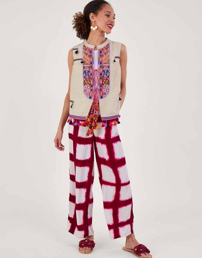 Embroidered Statement Tassel Waistcoat, , large