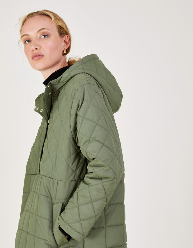 Poppy Quilted Pull-Over Poncho Coat , Green (GREEN), large