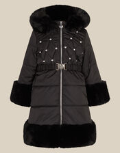 Diamant&eacute; Padded Faux Fur Coat, Black (BLACK), large