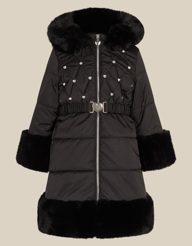 Diamant&eacute; Padded Faux Fur Coat, Black (BLACK), large
