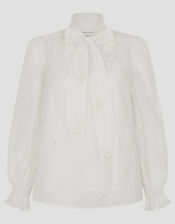 Mae Organza Pussybow Blouse, Ivory (IVORY), large