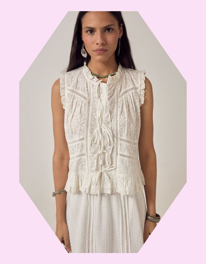 Maison Hotel Camila Embroidered Lace Top, White (WHITE), large