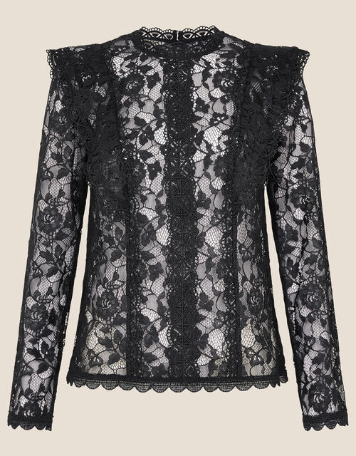 Leah Long Sleeve Lace Top, Black (BLACK), large