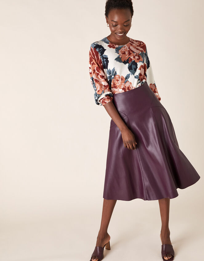 PU Midi Skirt with Recycled Fabric, Purple (PURPLE), large