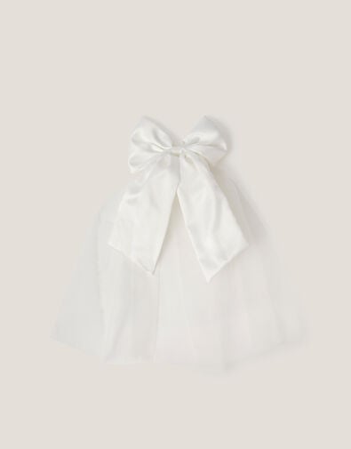 Satin Bow Veil Communion Hair Clip, , large