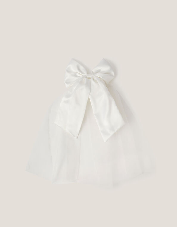 Satin Bow Veil Hair Clip, , large