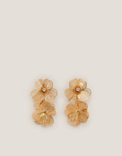 Textured Flower Drop Earrings, , large