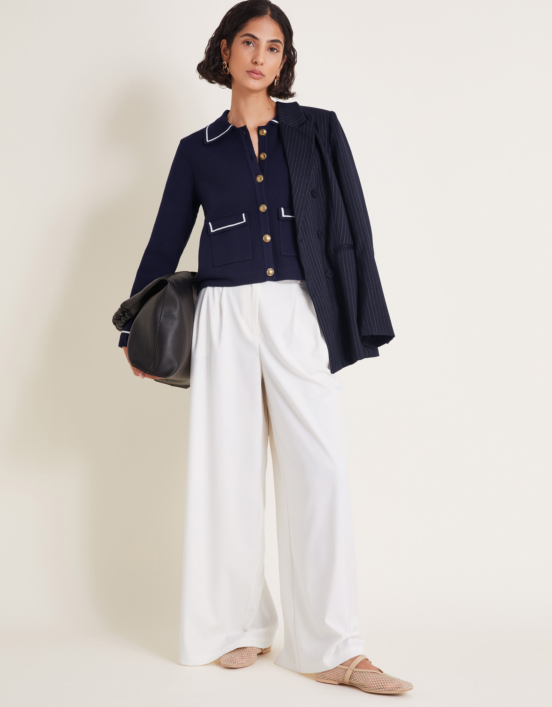 Nicki Collar Knit Jacket Blue