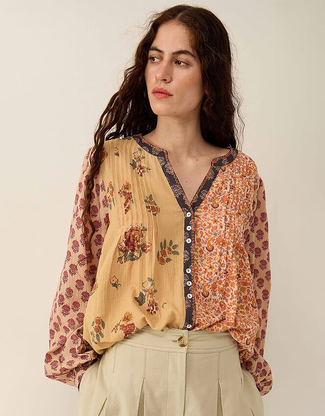 East Loran Patch Print Crinkle Cotton Top, Multi (MULTI), large