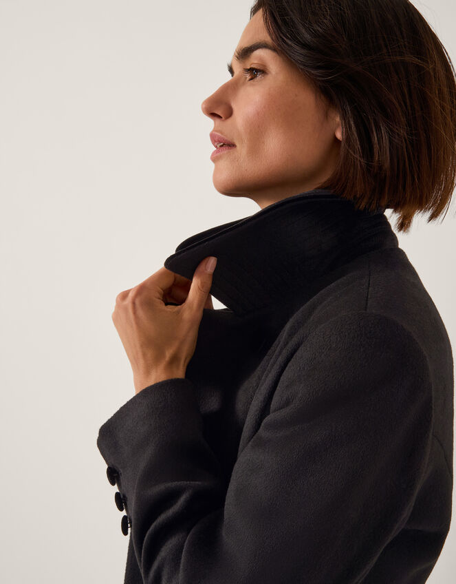 Lottie Velvet Trim Double Breasted Coat Black