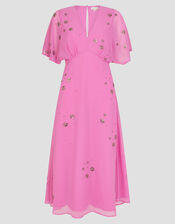 Candice Embellished Flutter Sleeve Midi Dress, Pink (PINK), large