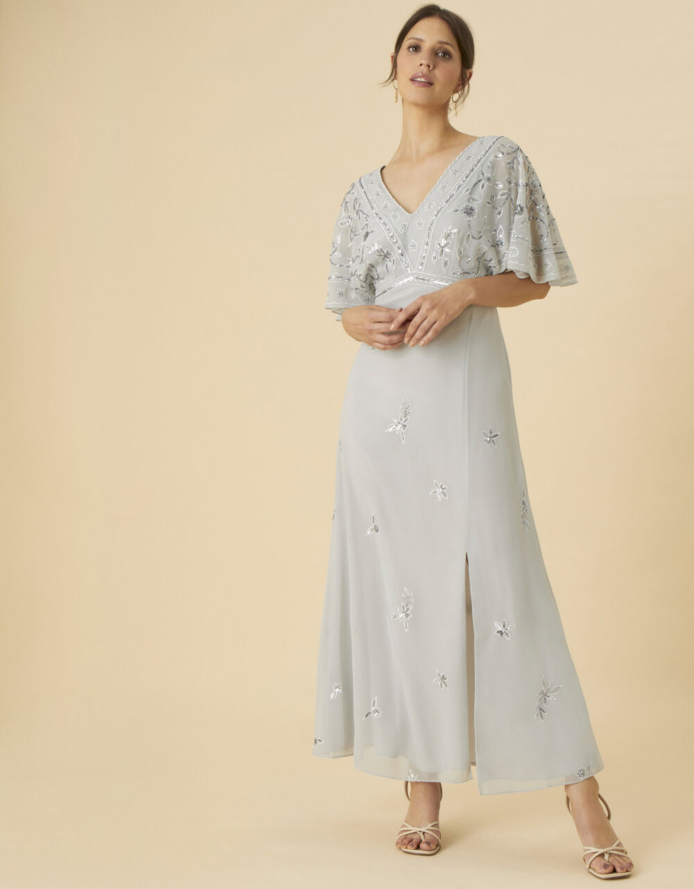 Elena Embellished Shorter Length Dress Silver | Dresses | Monsoon UK.