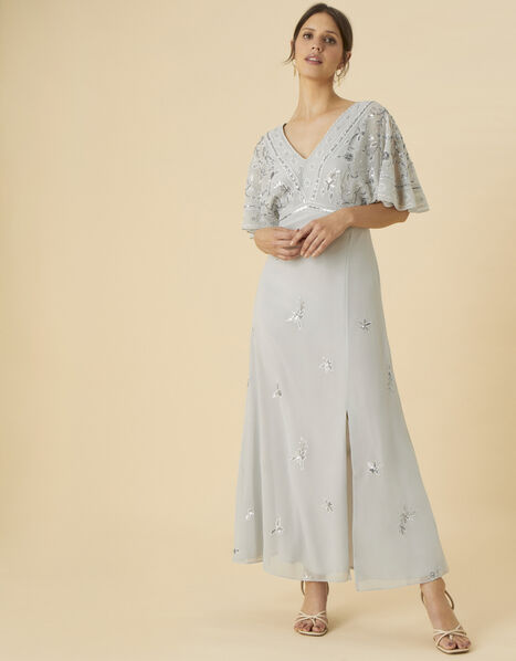 Elena Embellished Shorter Length Dress Silver, Silver (SILVER), large