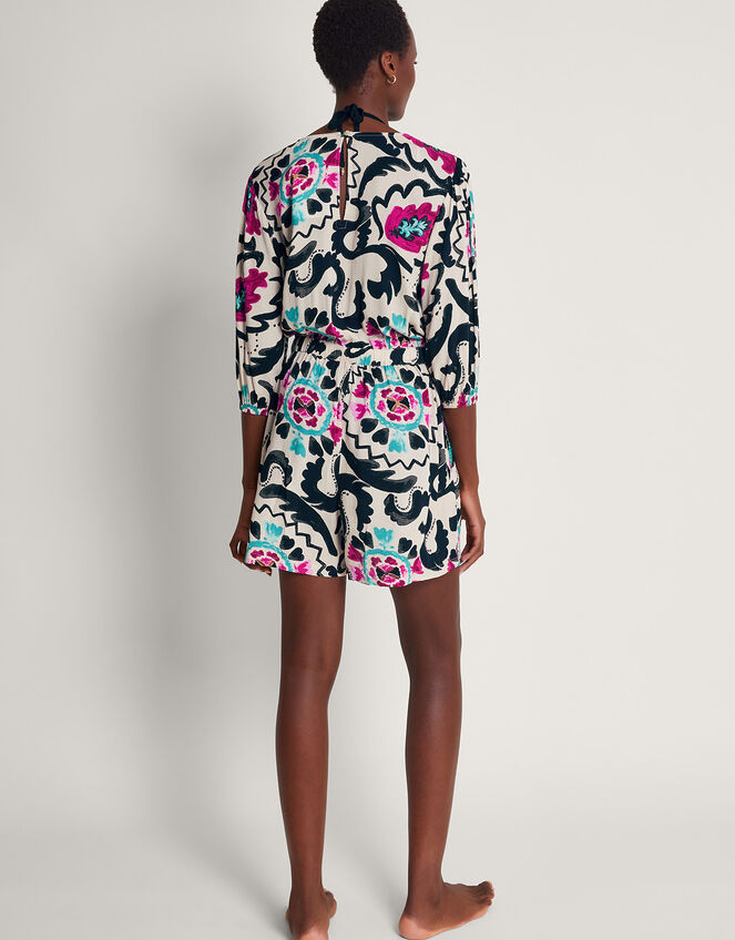 Avelle V-Neck Print Playsuit, Black (BLACK), large