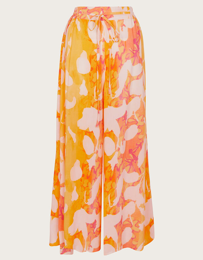 Abstract Print Side Split Trousers Orange