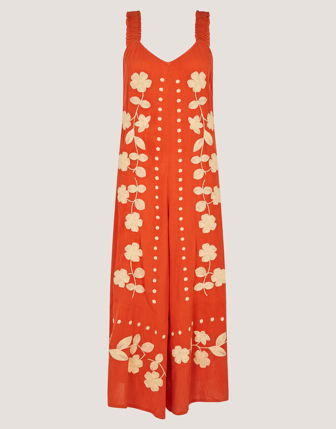 Eliana Floral Embroidered Culotte Jumpsuit Orange