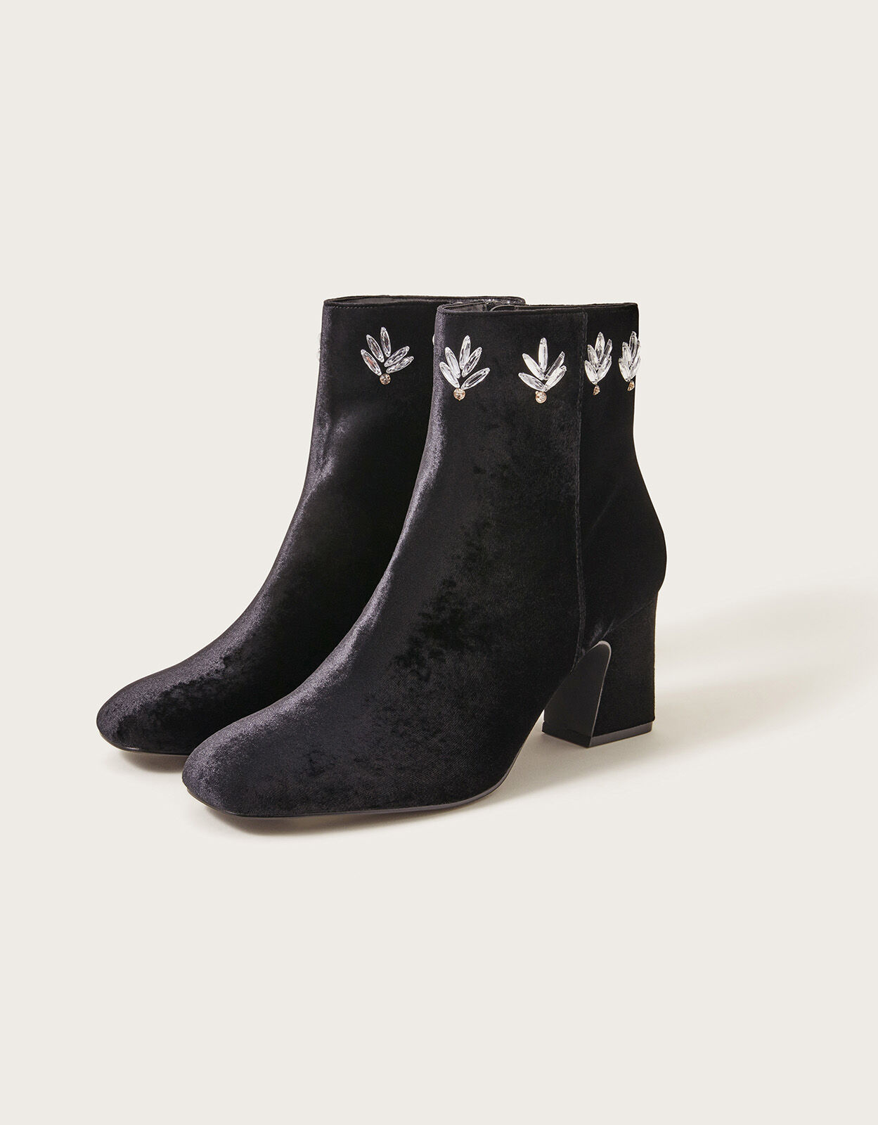 Embellished Velvet Ankle Boots Black