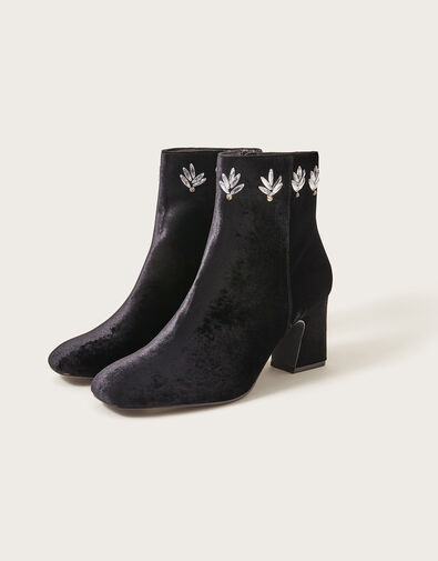 Embellished Velvet Ankle Boots, Black (BLACK), large