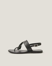 Cali Tassel Leather Sandals, Black (BLACK), large