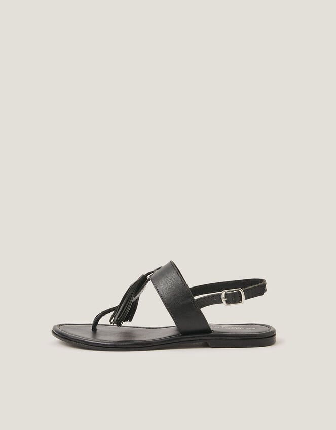 Cali Tassel Leather Sandals, Black (BLACK), large