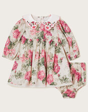 Newborn Betsy Floral Dress and Briefs Set, Ivory (IVORY), large