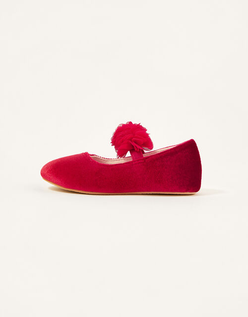 Corsage Velvet Walker Shoes, Red (RED), large