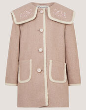 Embroidered Collar Coat, Camel (OATMEAL), large