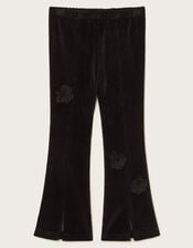 Floral Velour Flare Leggings, Black (BLACK), large