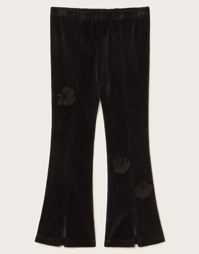 Floral Velour Flare Leggings, Black (BLACK), large