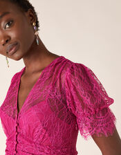Miranda Eyelash Lace Tea Dress, Pink (PINK), large