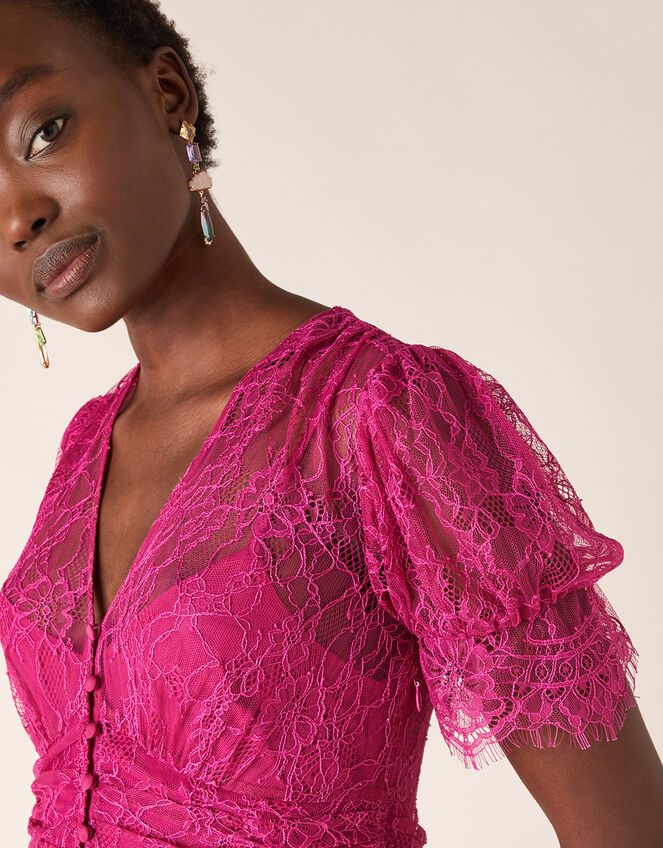 Miranda Eyelash Lace Tea Dress, Pink (PINK), large