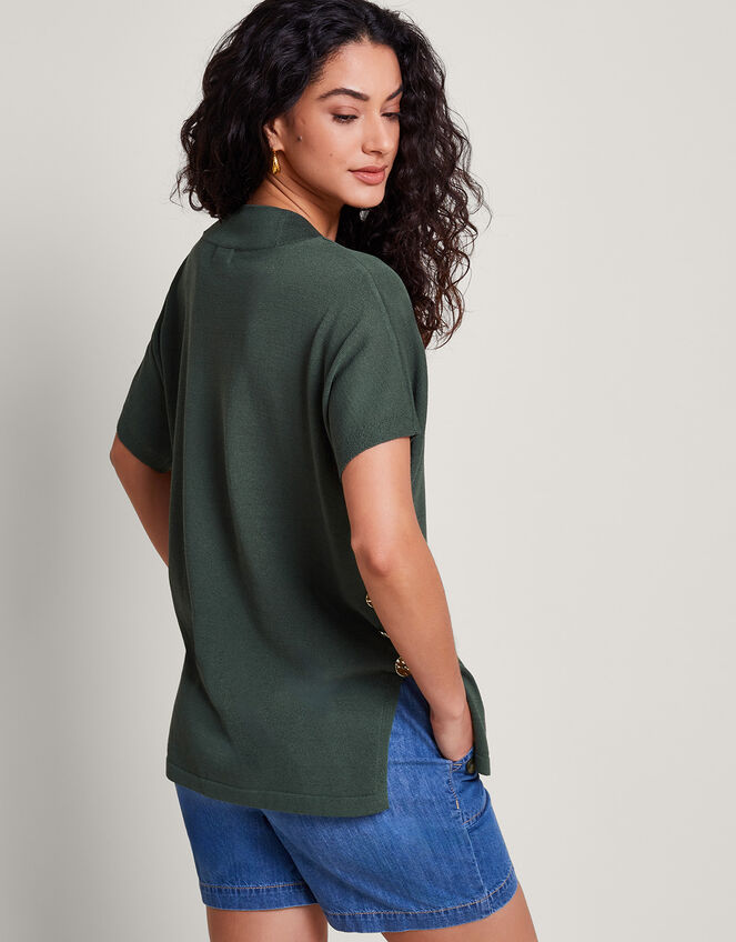 Bel Button Knit Top, Green (KHAKI), large