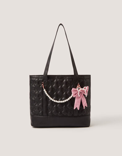 Bow Quilted School Tote Bag, , large