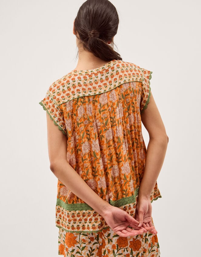 Carris Floral Scallop Trim Top, Orange (ORANGE), large