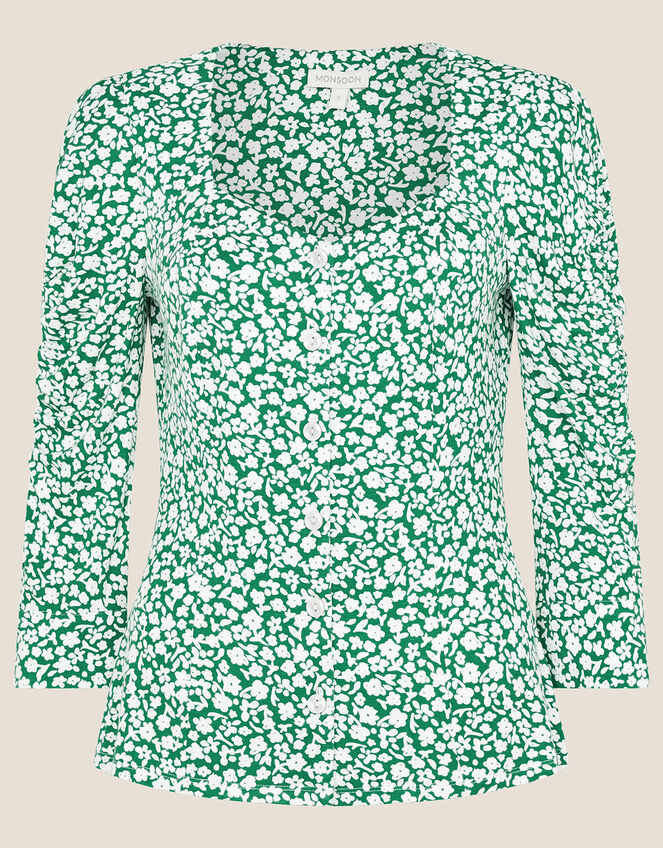 Mona Ditsy Floral Jersey Top, Green (GREEN), large
