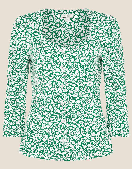 Mona Ditsy Floral Jersey Top, Green (GREEN), large