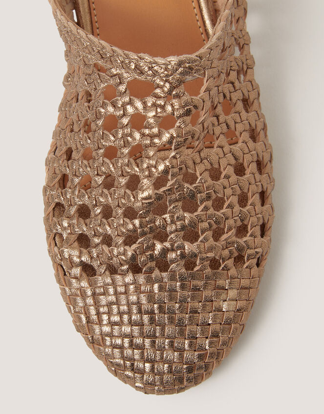 Bella Braided Leather Slipper Sandals, Gold (GOLD), large