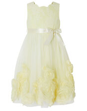 Macaroon Occasion Dress with 3D Flowers, Yellow (LEMON), large
