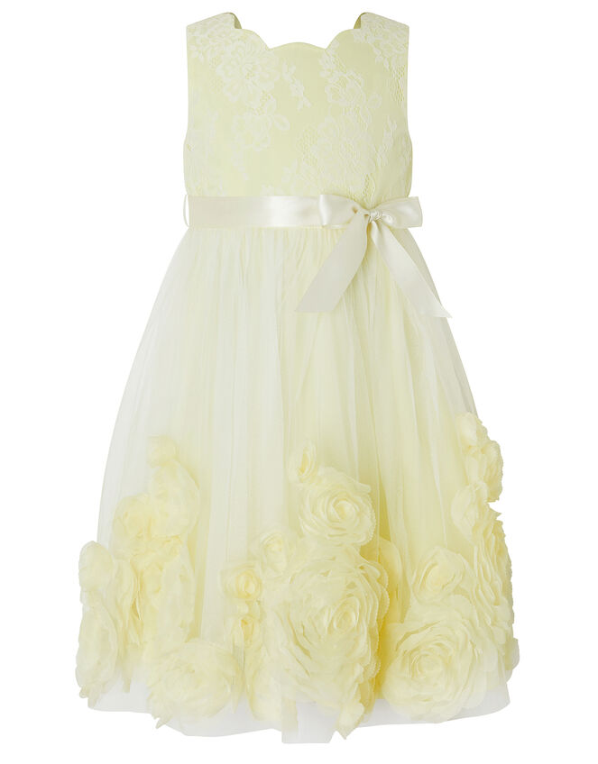 Macaroon Occasion Dress with 3D Flowers, Yellow (LEMON), large
