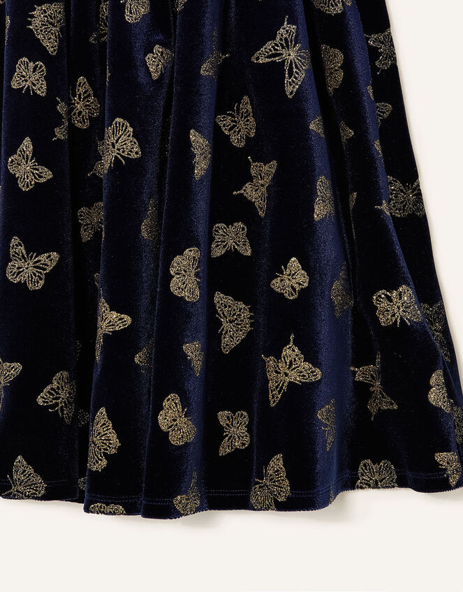 Baby Glitter Butterfly Velvet Dress, Blue (NAVY), large