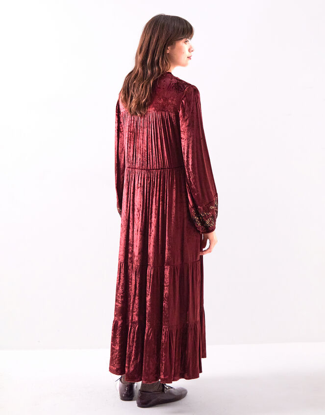 East Brogan Sequin Velvet Tiered Maxi Dress, Red (BERRY), large