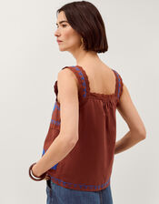 Madison Embroidered Broderie Lace Top, Brown (BROWN), large