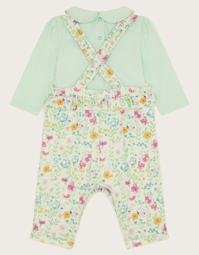 Newborn Ditsy Dungaree Set, Blue (AQUA), large