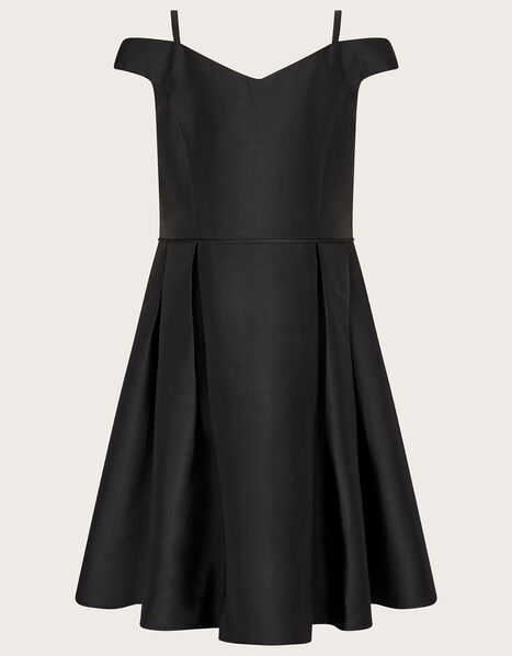 Duchess Twill Bardot Prom Dress Black, Black (BLACK), large