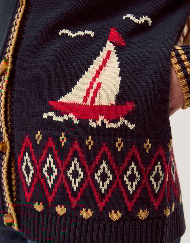 Sapna Intarsia Sailor Cardigan, Blue (NAVY), large