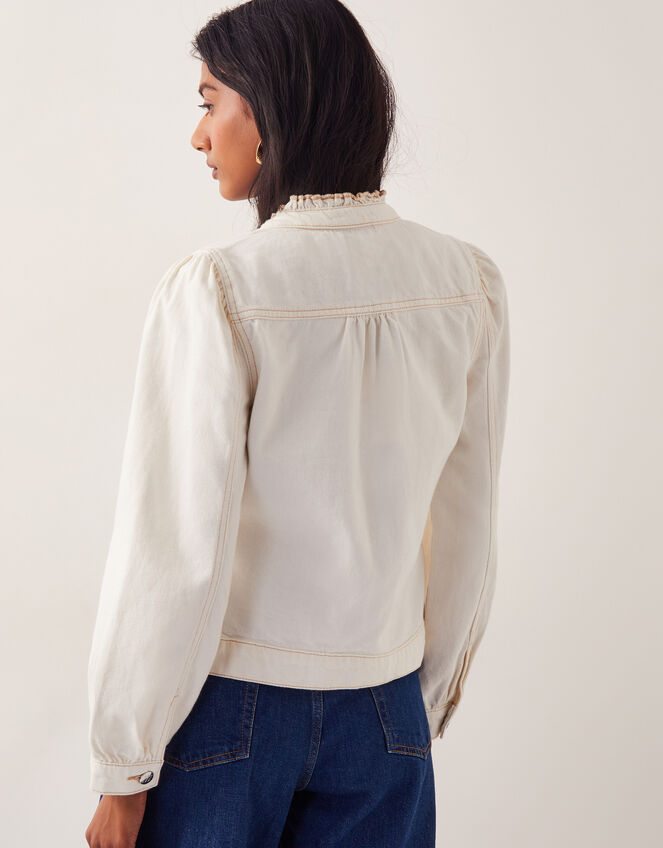Louisa Frill Denim Jacket, Ecru (ECRU), large
