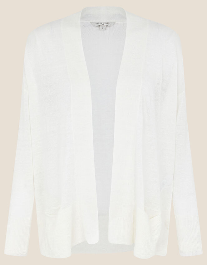 Lily Pocket Cardigan in Pure Linen, Ivory (IVORY), large