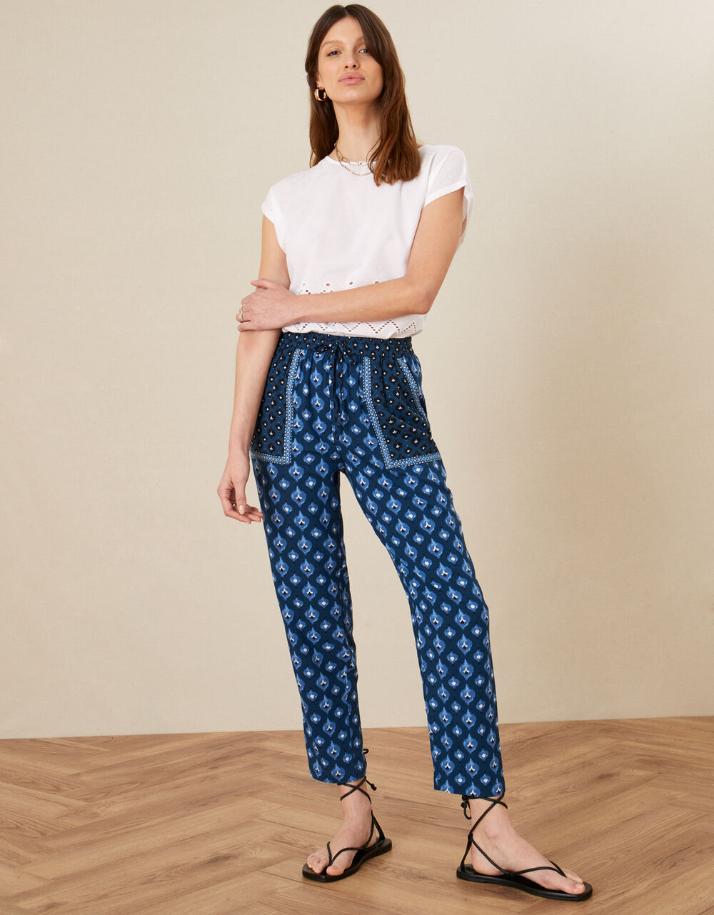 Women Women's Clothing | Patch Pocket Print Trousers in LENZING™ ECOVERO™ Blue - SL62210