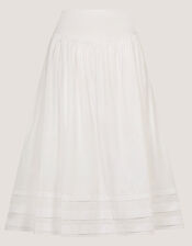 Nicole Cotton Midi Skirt, White (WHITE), large