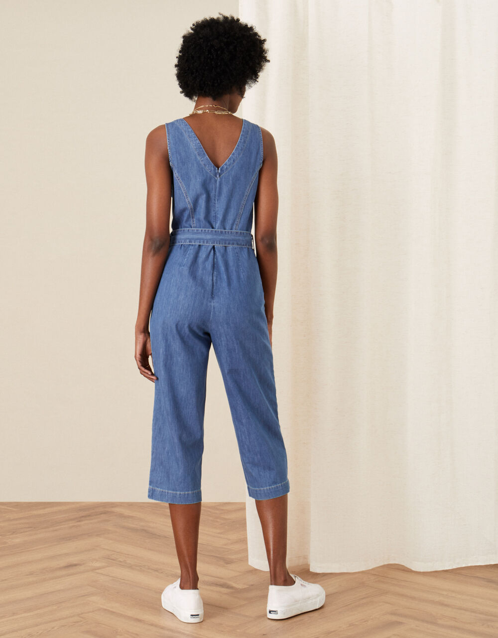 Cropped Denim Jumpsuit Blue Denim Monsoon UK.
